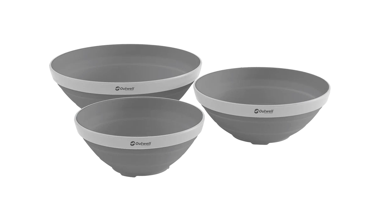 Outwell Collaps Bowl Set in Grey Mist, compact and portable collapsible bowls for camping and outdoor use
