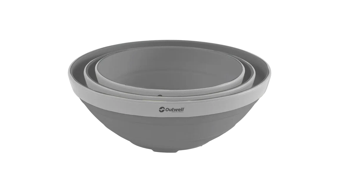 Outwell Collaps Bowl Set in Grey Mist, lightweight and space-saving bowls with collapsible design, ideal for camping and outdoor use.