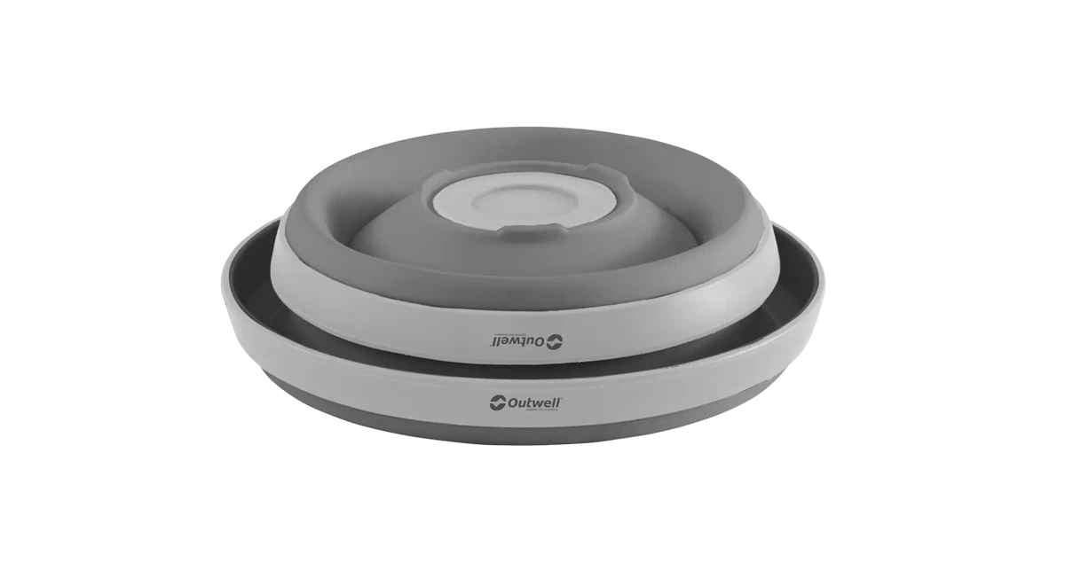 Outwell collapsible bowl set in grey mist color, compact and portable camping dinnerware with foldable design for outdoor use.