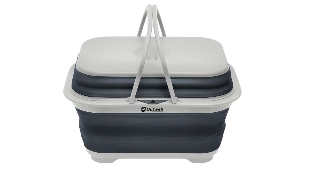 Outwell Collaps Washing Base with handle and lid in navy night color, compact and foldable for convenient laundry storage.